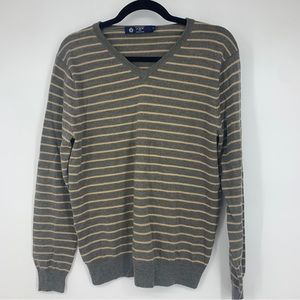 J Crew Factory Mens Small V-neck Pullover Sweater Striped Preppy Casual Business